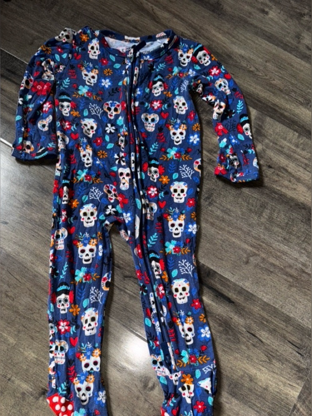 Little Bum Bums OG Day of the Dead Sugar Skull Bamboo Zip Footie 18-24M